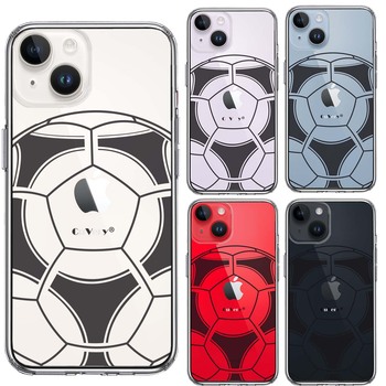 iPhone14 ケース クリア サッカーボール I Love Soccer スマホケース 側面ソフト 背面ハード ハイブリッド-1