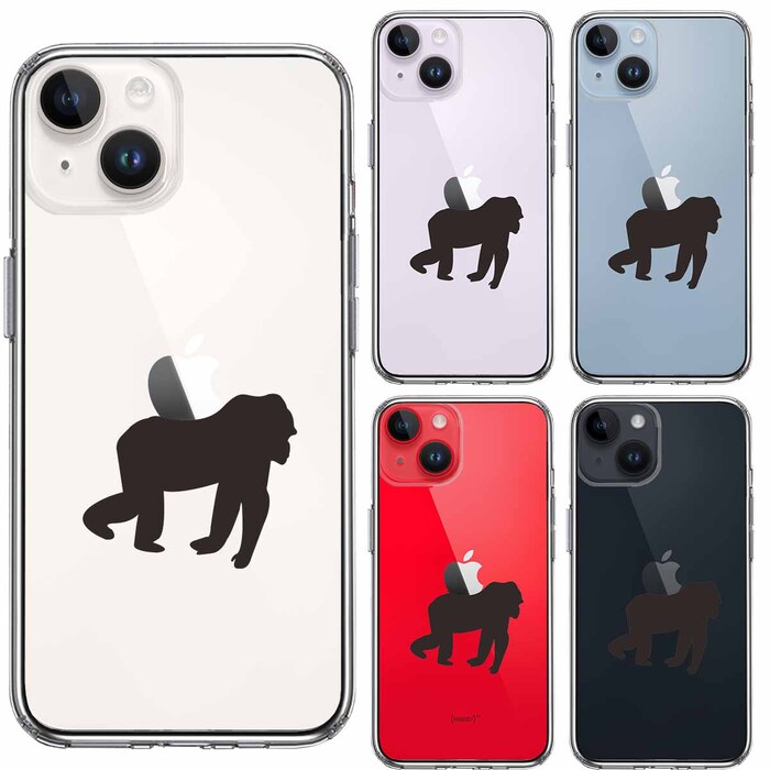 iPhone14 ケース クリア ゴリラ りんご 運搬中 スマホケース 側面ソフト 背面ハード ハイブリッド-0