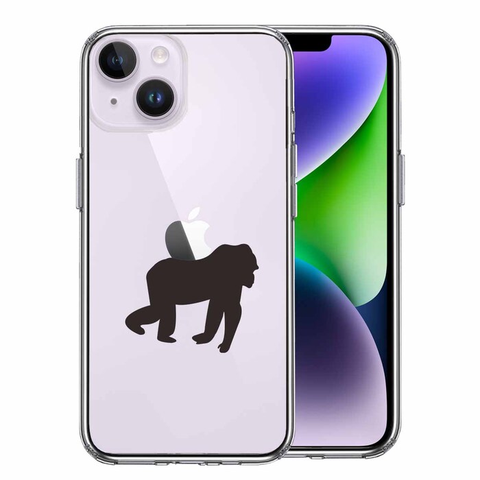 iPhone14 ケース クリア ゴリラ りんご 運搬中 スマホケース 側面ソフト 背面ハード ハイブリッド-1