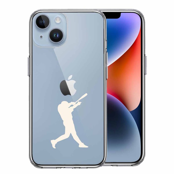 iPhone14 ケース クリア 野球 バッター ホワイト スマホケース 側面ソフト 背面ハード ハイブリッド-0