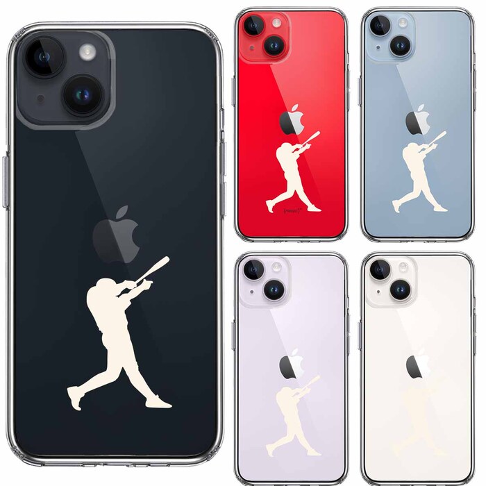 iPhone14 ケース クリア 野球 バッター ホワイト スマホケース 側面ソフト 背面ハード ハイブリッド-1