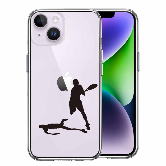 iPhone14 ケース クリア テニス スマッシュ スマホケース 側面ソフト 背面ハード ハイブリッド-0