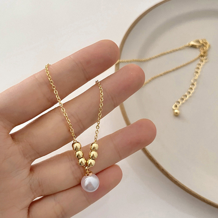 フェイクパールネックレスレディース可愛い-4