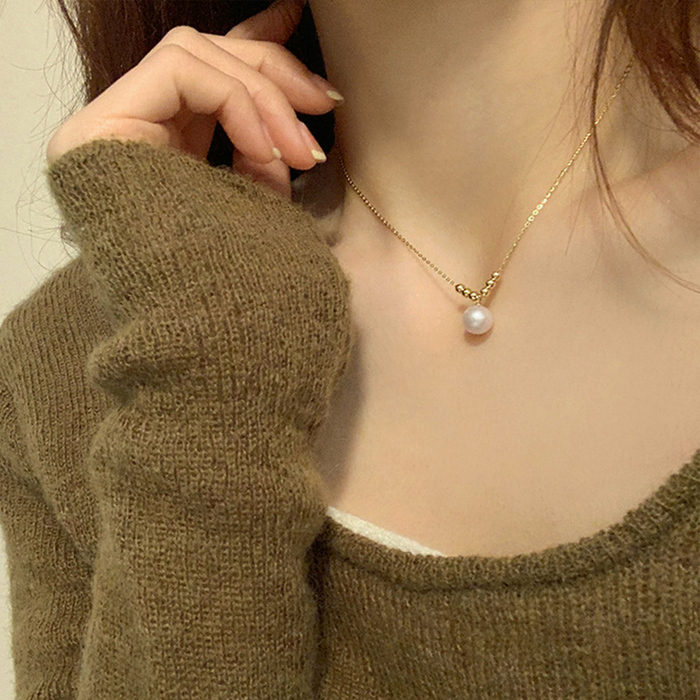 フェイクパールネックレスレディース可愛い-5