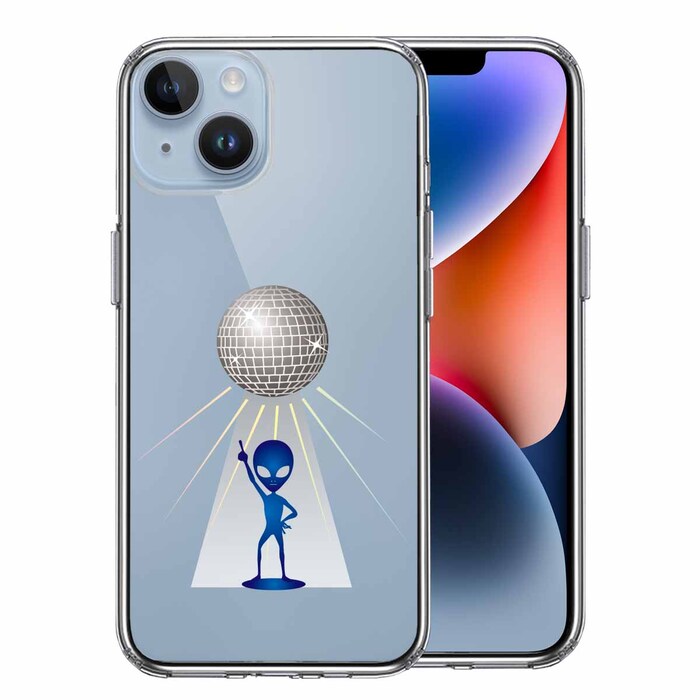 iPhone14 ケース クリア 宇宙人 ダンシング ミラーボール スマホケース 側面ソフト 背面ハード ハイブリッド-0