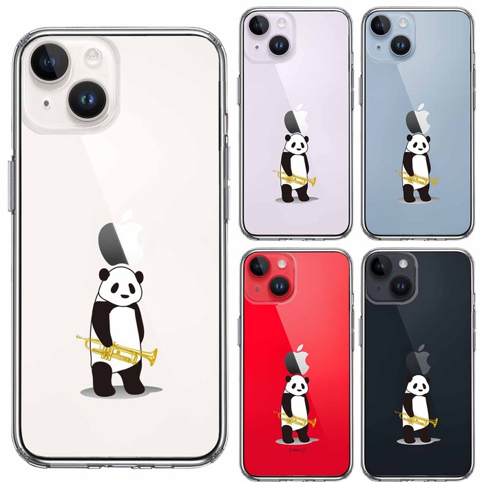 iPhone14 ケース クリア トランペット パンダ スマホケース 側面ソフト 背面ハード ハイブリッド-1