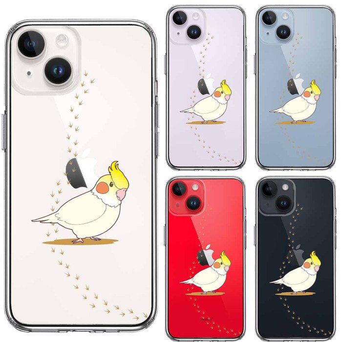 iPhone14 ケース クリア インコ 足跡 スマホケース 側面ソフト 背面ハード ハイブリッド-1