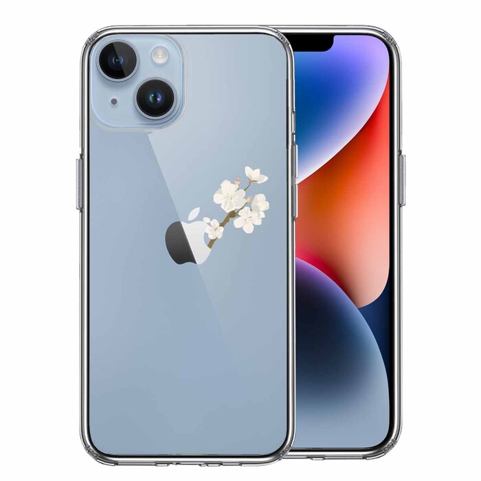 iPhone14 ケース クリア りんご に 桜 スマホケース 側面ソフト 背面ハード ハイブリッド-0