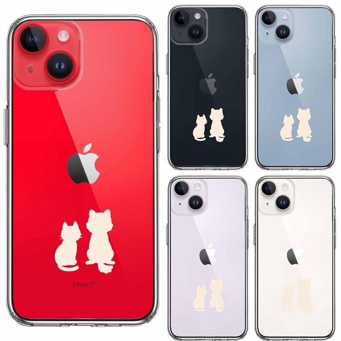 iPhone14 ケース クリア わんこ にゃんこ ほっこり お月見 ホワイト スマホケース 側面ソフト 背面ハード ハイブリッド-1