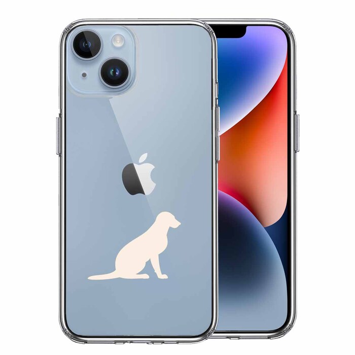 iPhone14 ケース クリア 犬 シルエット ラブラドールレトリバー２ 白 スマホケース 側面ソフト 背面ハード ハイブリッド-0