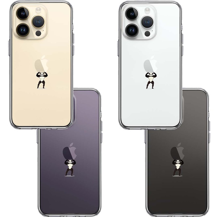 iPhone14Pro ケース クリアパンダ 重量挙げ まっちょ 感 スマホケース 側面ソフト 背面ハード ハイブリッド-1