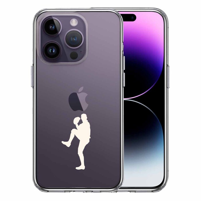 iPhone14Pro ケース クリア野球 ピッチャー ホワイト スマホケース 側面ソフト 背面ハード ハイブリッド-0