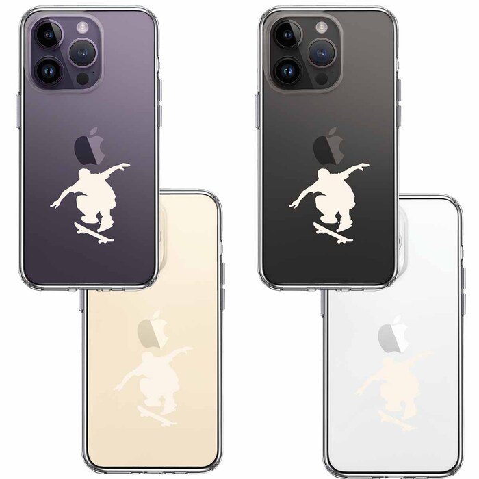iPhone14Pro ケース クリアスケートボード ホワイト スマホケース 側面ソフト 背面ハード ハイブリッド-1