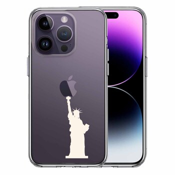 iPhone14Pro ケース クリア自由の女神 ホワイト スマホケース 側面ソフト 背面ハード ハイブリッド-0