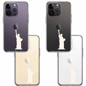 iPhone14Pro ケース クリア自由の女神 ホワイト スマホケース 側面ソフト 背面ハード ハイブリッド-1