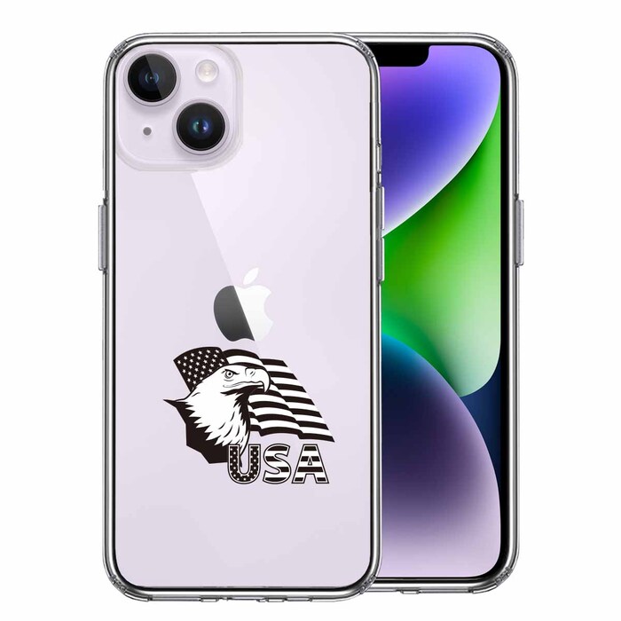 iPhone14 ケース クリア 白頭鷲 星条旗 スマホケース 側面ソフト 背面ハード ハイブリッド-0