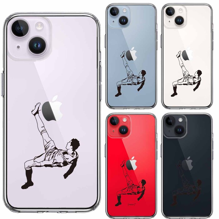 iPhone14 ケース クリア サッカー オーバーヘッドキック スマホケース 側面ソフト 背面ハード ハイブリッド-1