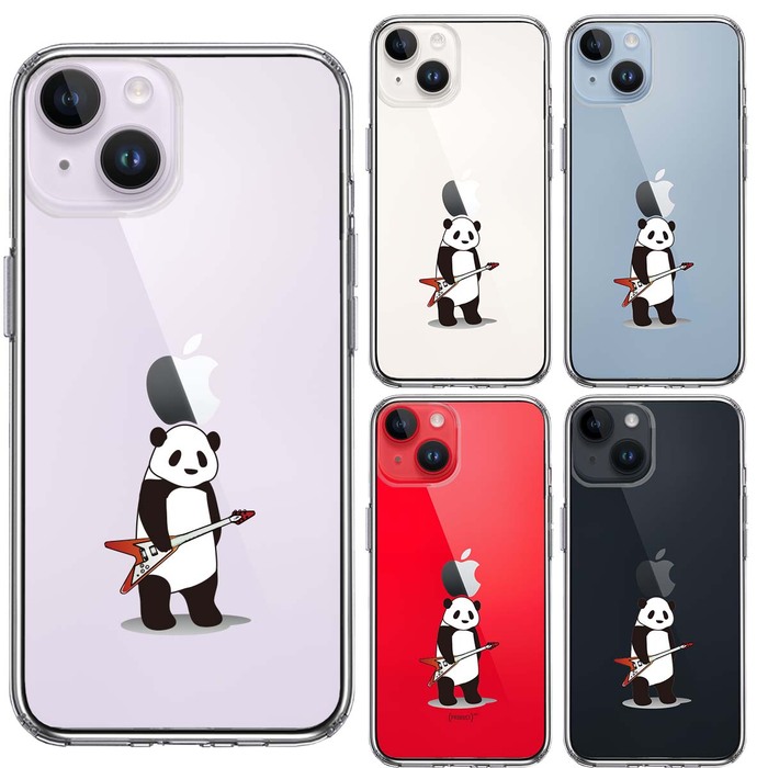 iPhone14Plus ケース クリアエレキギター パンダ スマホケース 側面ソフト 背面ハード ハイブリッド-1