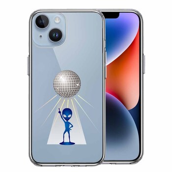iPhone14Plus ケース クリア宇宙人 ダンシング ミラーボール スマホケース 側面ソフト 背面ハード ハイブリッド-0