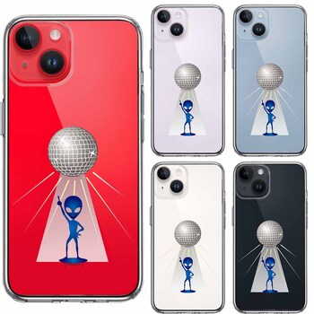 iPhone14Plus ケース クリア宇宙人 ダンシング ミラーボール スマホケース 側面ソフト 背面ハード ハイブリッド-1