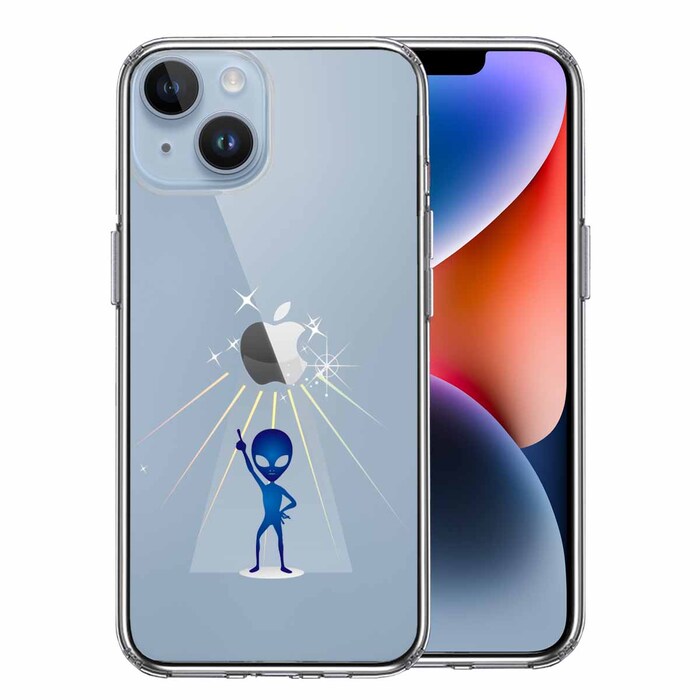 iPhone14Plus ケース クリア  宇宙人 ダンシング ブルー スマホケース 側面ソフト 背面ハード ハイブリッド-0