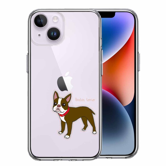 iPhone14Plus ケース クリアボストンテリア 1 スマホケース 側面ソフト 背面ハード ハイブリッド-0