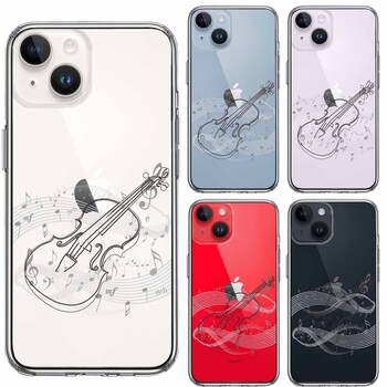 iPhone14Plus ケース クリアヴァイオリン 4 ブラック スマホケース 側面ソフト 背面ハード ハイブリッド-1