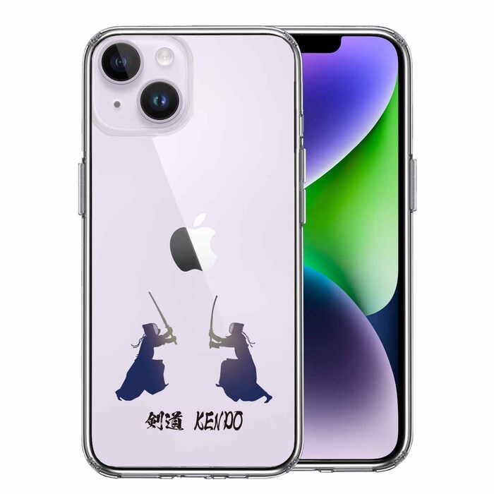 iPhone14Plus ケース クリア剣道 対戦 スマホケース 側面ソフト 背面ハード ハイブリッド-0