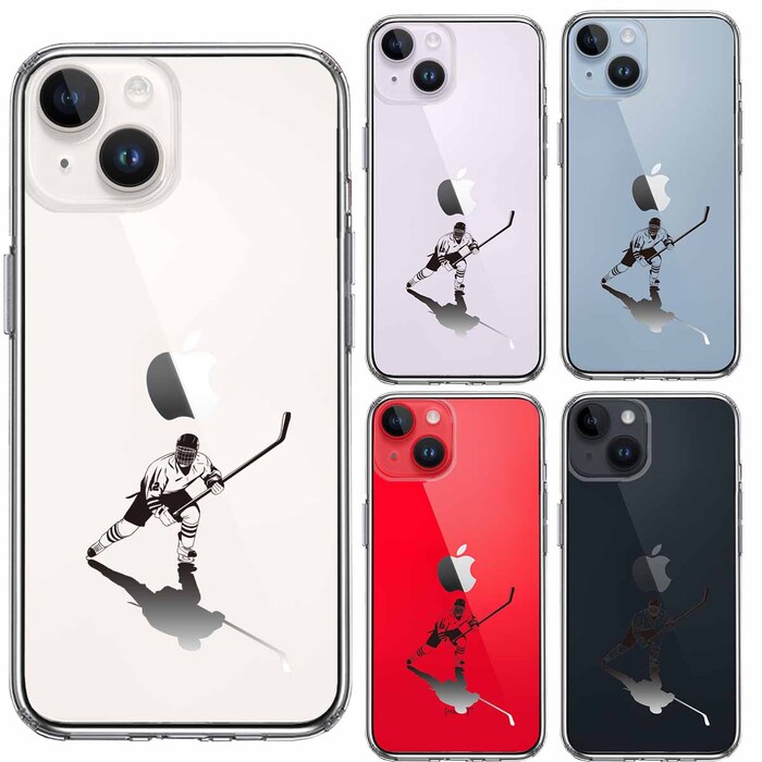 iPhone14Plus ケース クリアアイスホッケー 影付き スマホケース 側面ソフト 背面ハード ハイブリッド-1