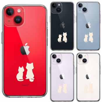 iPhone14Plus ケース クリアわんこ にゃんこ ほっこり お月見 白 スマホケース 側面ソフト 背面ハード ハイブリッド-1