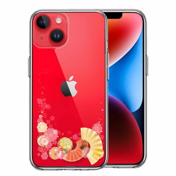 iPhone14Plus ケース クリア和柄 扇 毬 花柄 スマホケース 側面ソフト 背面ハード ハイブリッド-0