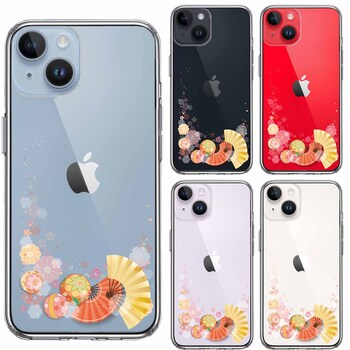 iPhone14Plus ケース クリア和柄 扇 毬 花柄 スマホケース 側面ソフト 背面ハード ハイブリッド-1