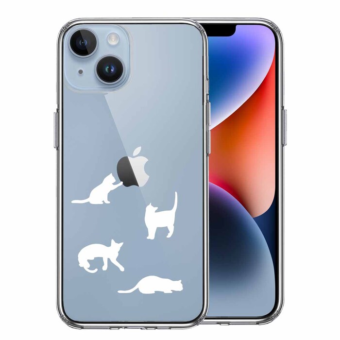 iPhone14Plus ケース クリア陽だまりのにゃんこ ねこ 猫 ホワイト スマホケース 側面ソフト 背面ハード ハイブリッド-0