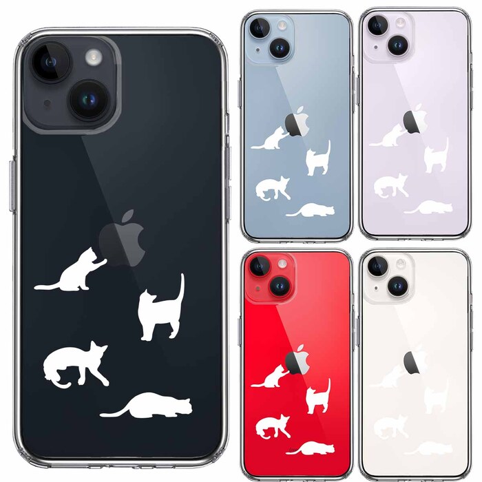 iPhone14Plus ケース クリア陽だまりのにゃんこ ねこ 猫 ホワイト スマホケース 側面ソフト 背面ハード ハイブリッド-1