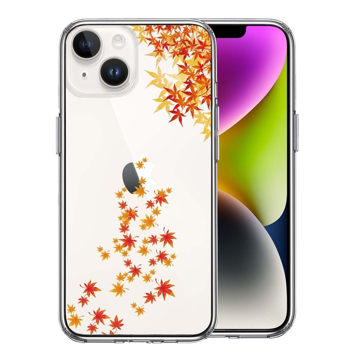 iPhone14Plus ケース クリア季節 紅葉 もみじ 秋 スマホケース 側面ソフト 背面ハード ハイブリッド-0