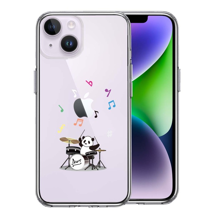 iPhone14Plus ケース クリアドラム パンダ 音符 スマホケース 側面ソフト 背面ハード ハイブリッド-0
