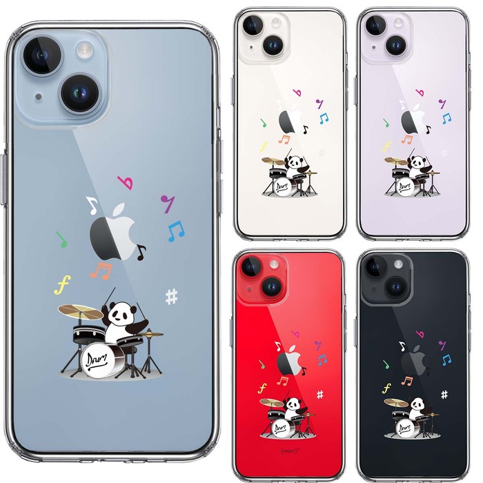 iPhone14Plus ケース クリアドラム パンダ 音符 スマホケース 側面ソフト 背面ハード ハイブリッド-1