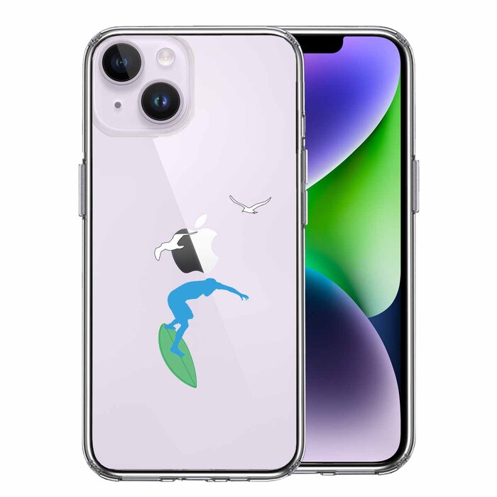 iPhone14Plus ケース クリアサーファー カモメ スマホケース 側面ソフト 背面ハード ハイブリッド-0