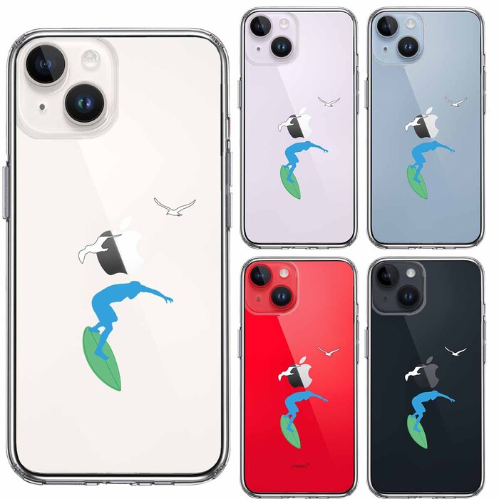 iPhone14Plus ケース クリアサーファー カモメ スマホケース 側面ソフト 背面ハード ハイブリッド-1
