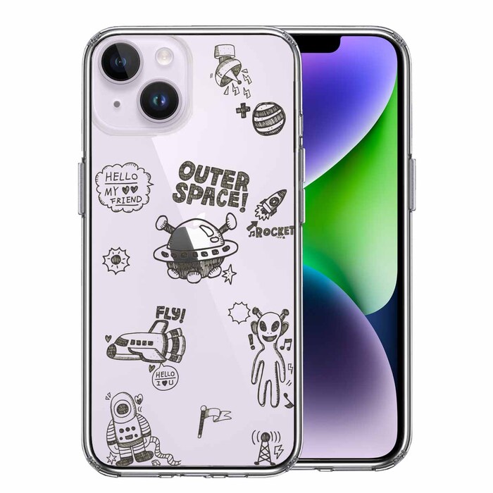 iPhone14Plus ケース クリアUFO 宇宙人 スマホケース 側面ソフト 背面ハード ハイブリッド-0