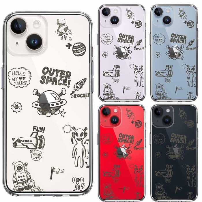 iPhone14Plus ケース クリアUFO 宇宙人 スマホケース 側面ソフト 背面ハード ハイブリッド-1