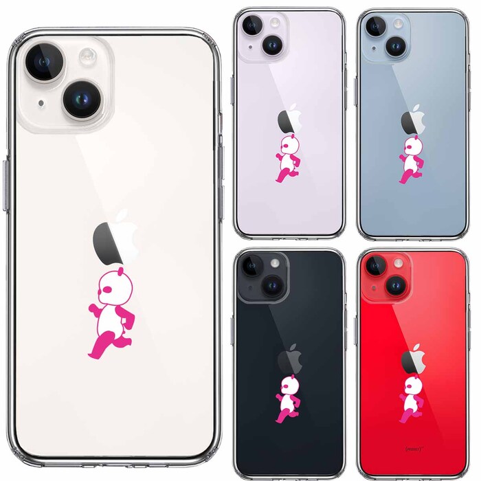 iPhone14Plus ケース クリアピンク Panda パンダ 小走り スマホケース 側面ソフト 背面ハード ハイブリッド-1