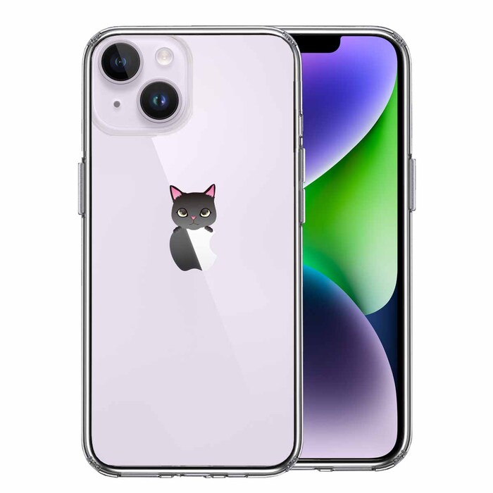 iPhone14Plus ケース クリア  のっかり ネコ 1 スマホケース 側面ソフト 背面ハード ハイブリッド-0