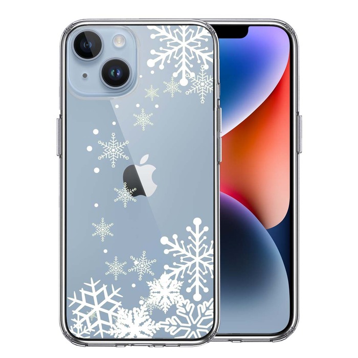 iPhone14Plus ケース クリア雪の結晶 スマホケース 側面ソフト 背面ハード ハイブリッド-0