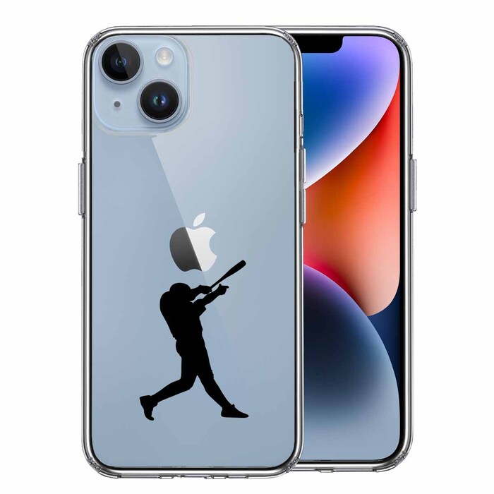 iPhone14Plus ケース クリア野球 バッター スマホケース 側面ソフト 背面ハード ハイブリッド-0