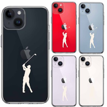 iPhone14Plus ケース クリアゴルフ ホワイト スマホケース 側面ソフト 背面ハード ハイブリッド-1