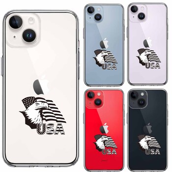 iPhone14Plus ケース クリア白頭鷲 星条旗 スマホケース 側面ソフト 背面ハード ハイブリッド-1