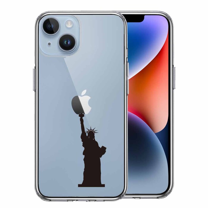 iPhone14Plus ケース クリア自由の女神 スマホケース 側面ソフト 背面ハード ハイブリッド-0