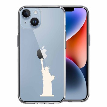 iPhone14Plus ケース クリア自由の女神 ホワイト スマホケース 側面ソフト 背面ハード ハイブリッド-0