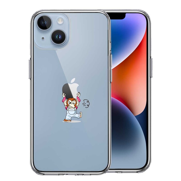 iPhone14Plus ケース クリアチンパンジー アップル 重量挙げ スマホケース 側面ソフト 背面ハード ハイブリッド-0